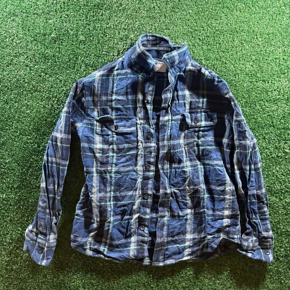 Old Navy Blue Plaid Flannel Button Up Shirt